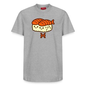 Poissons Zodiaque Foodie - T-shirt unisexe décontracté en coton Supima – de SPREAD - gris chiné - Devant - AI Model Female 172 dark (172cm) & AI Model Male 185 dark (185cm)