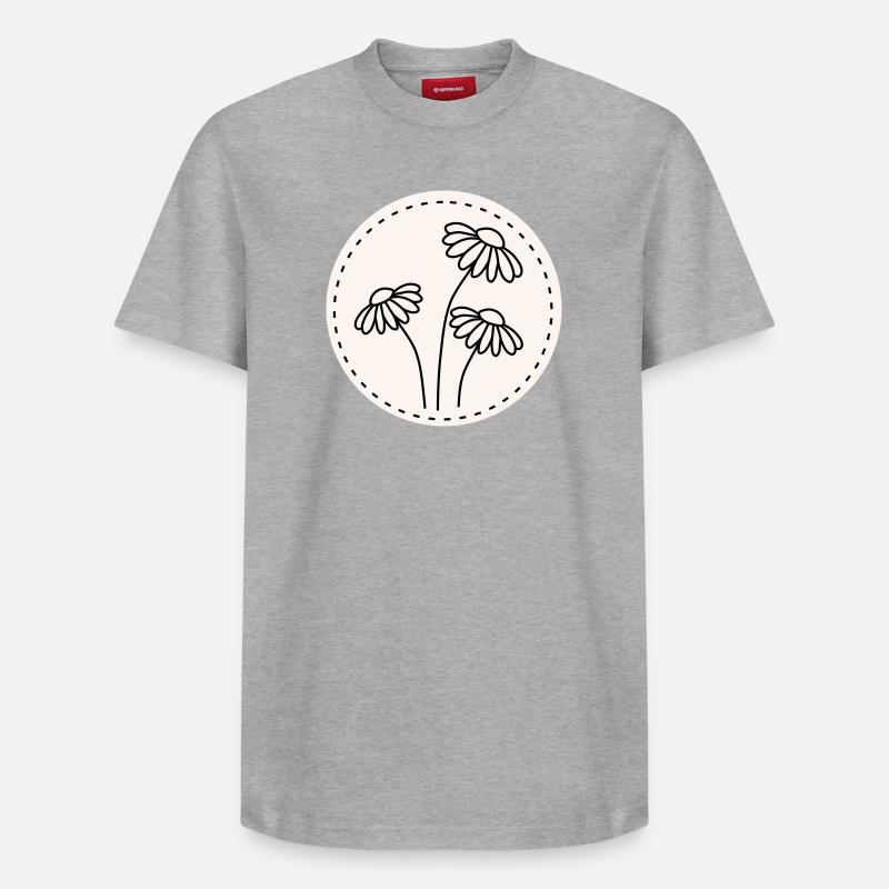 Gänseblümchen Line Art – Blumen Motiv Kreis - Relaxed Unisex Supima Cotton T-Shirt – von SPREAD - Grau meliert