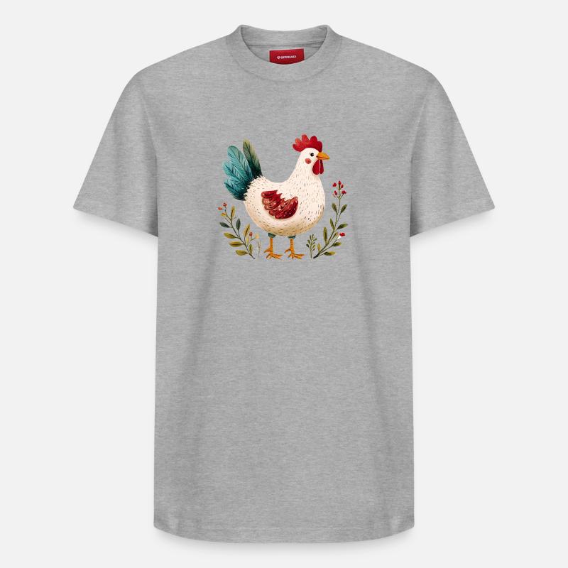 Poulet rustique illustré floral  - T-shirt unisexe décontracté en coton Supima – de SPREAD - gris chiné