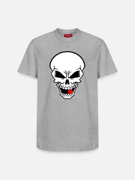 Rebellenschädel mit rotem Lutscher - Relaxed Unisex Supima Cotton T-Shirt – von SPREAD - Grau meliert