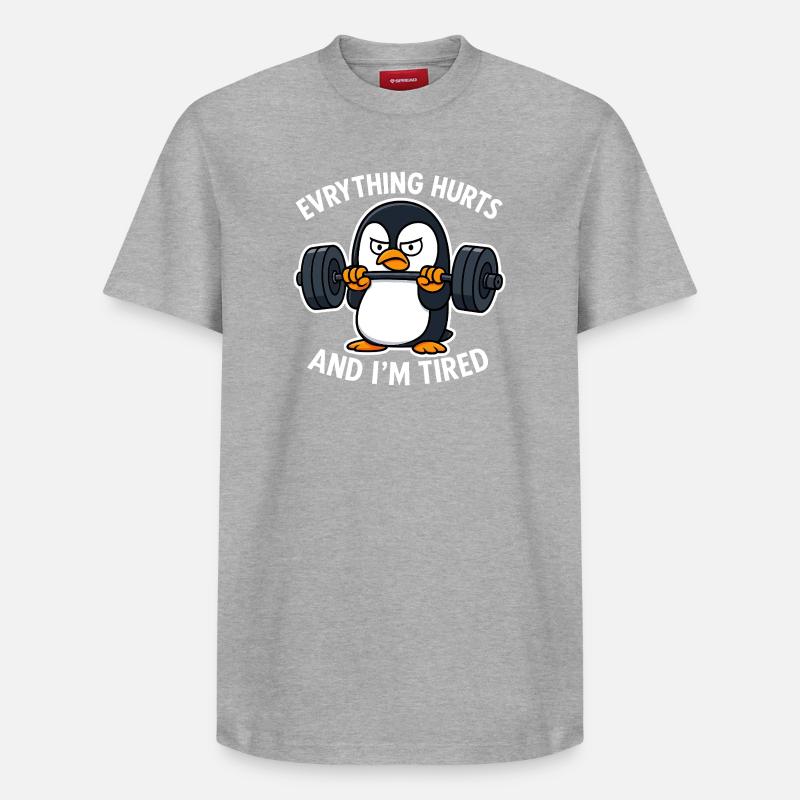 Grumpy Penguin Lifting Weights - T-shirt unisexe décontracté en coton Supima – de SPREAD - gris chiné