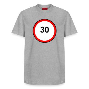 Tempo 30 Motif de signe - T-shirt unisexe décontracté en coton Supima – de SPREAD - gris chiné - Devant - AI Model Female 172 dark (172cm) & AI Model Male 185 dark (185cm)