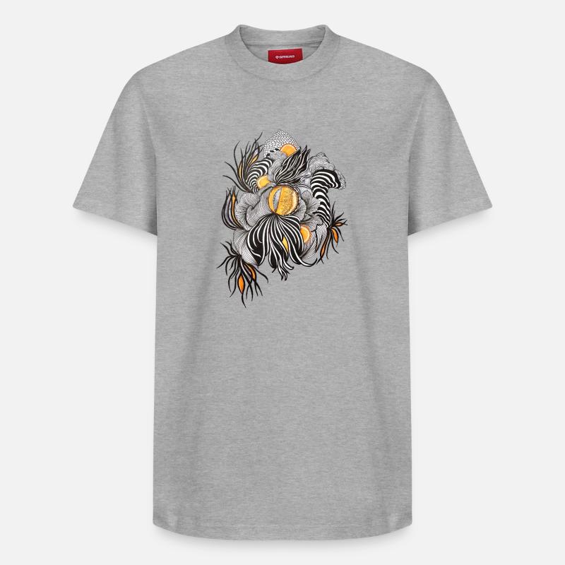 Noir Blossoms Accents d’orange - T-shirt unisexe décontracté en coton Supima – de SPREAD - gris chiné