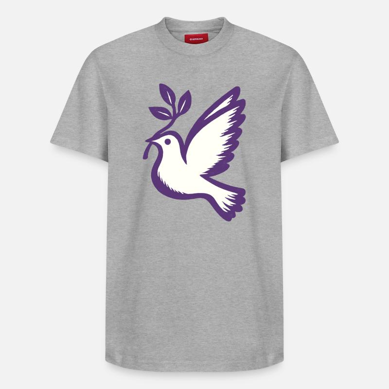 Colombe violette emblème branche d’olivier - T-shirt unisexe décontracté en coton Supima – de SPREAD - gris chiné