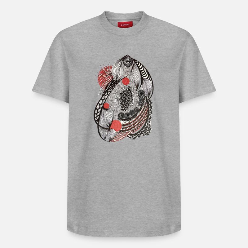 Linienblüten Muster mit rotem Akzent - Relaxed Unisex Supima Cotton T-Shirt – von SPREAD - Grau meliert