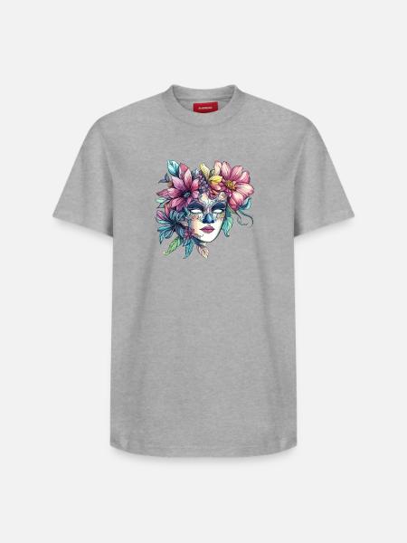 Blumenmaske im Maskenball-Stil - Relaxed Unisex Supima Cotton T-Shirt – von SPREAD - Grau meliert