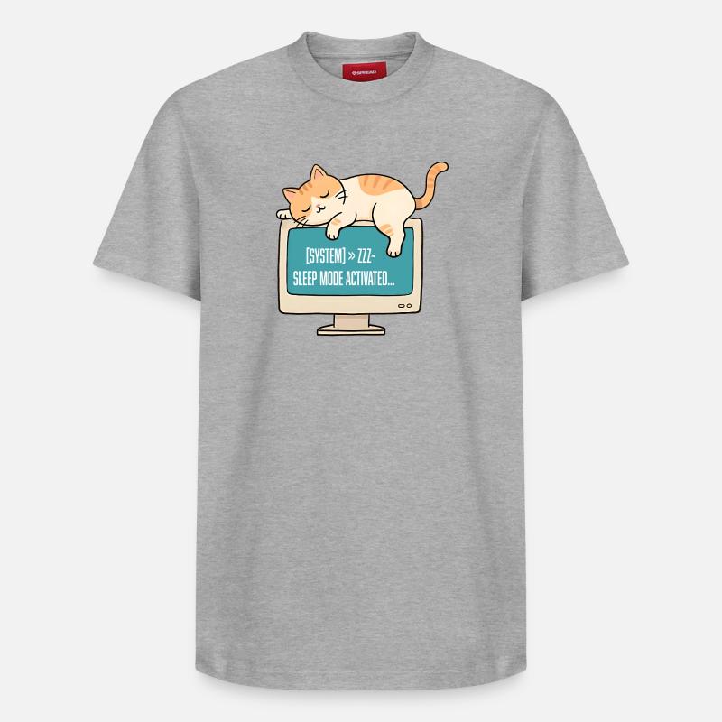 Chat geek en veille système - T-shirt unisexe décontracté en coton Supima – de SPREAD - gris chiné