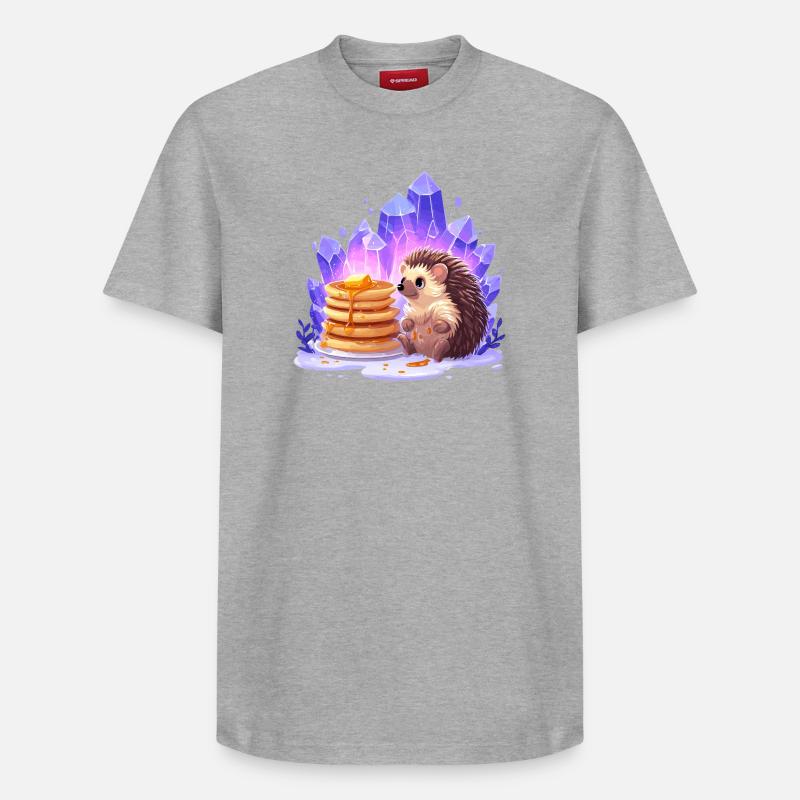 Igel mit Pfannkuchen und Kristallen - Relaxed Unisex Supima Cotton T-Shirt – von SPREAD - Grau meliert