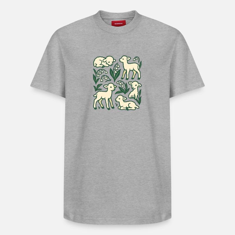Lamb Quartet in Spring Meadow - Relaxed Unisex Supima Cotton T-Shirt – von SPREAD - Grau meliert