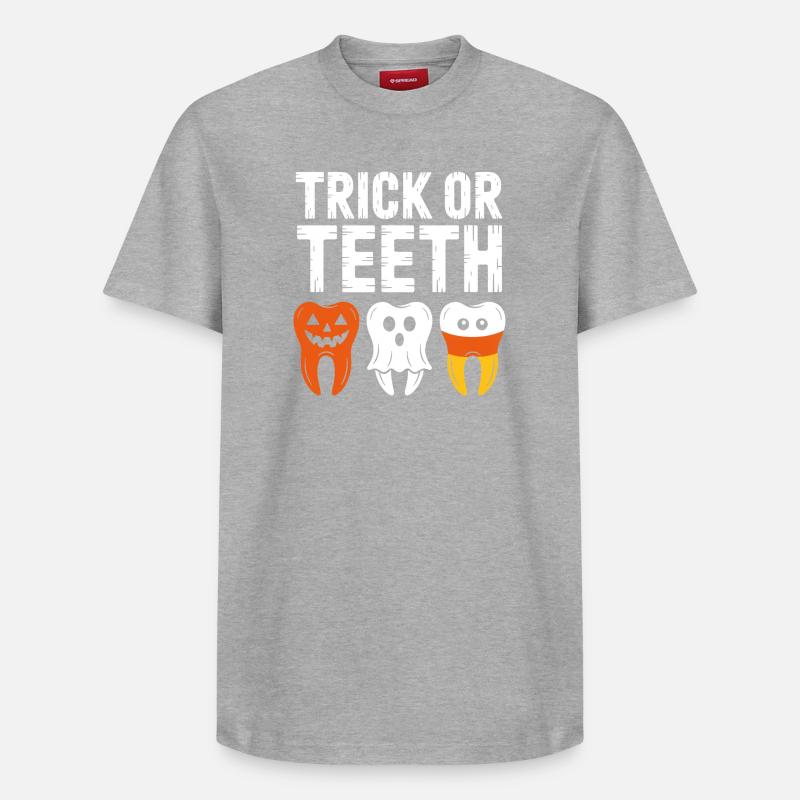 Trick oder Teeth Halloween-T-Shirt - Relaxed Unisex Supima Cotton T-Shirt – von SPREAD - Grau meliert