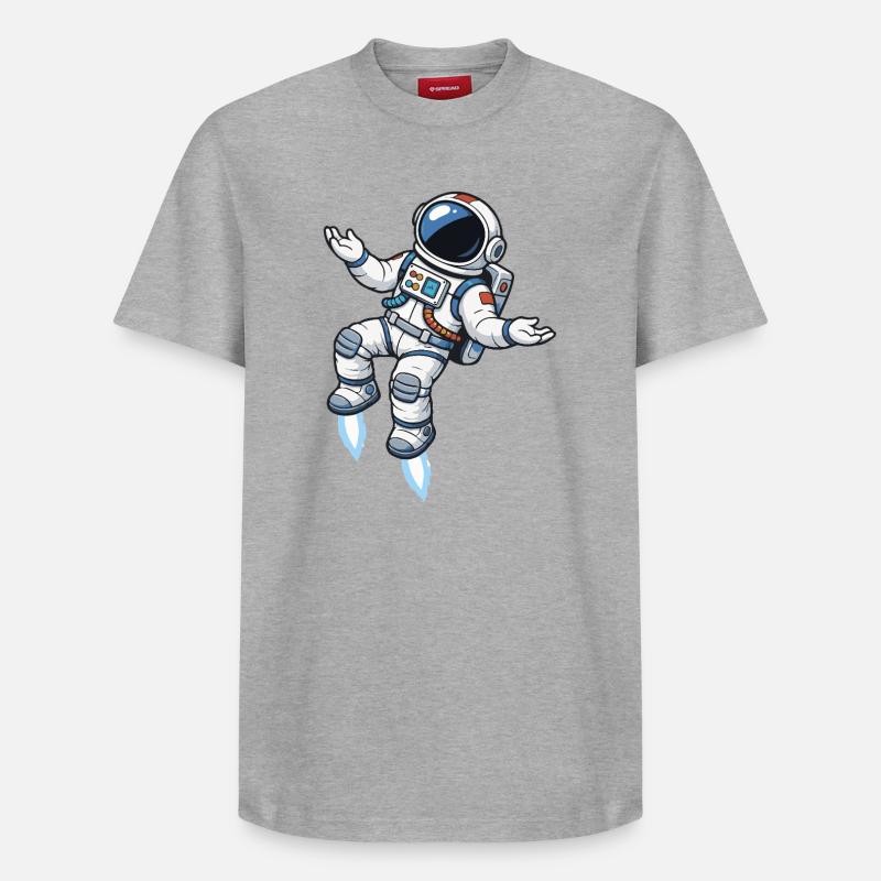 Schwebender Comic Astronaut mit Raketenantrieb - Relaxed Unisex Supima Cotton T-Shirt – von SPREAD - Grau meliert