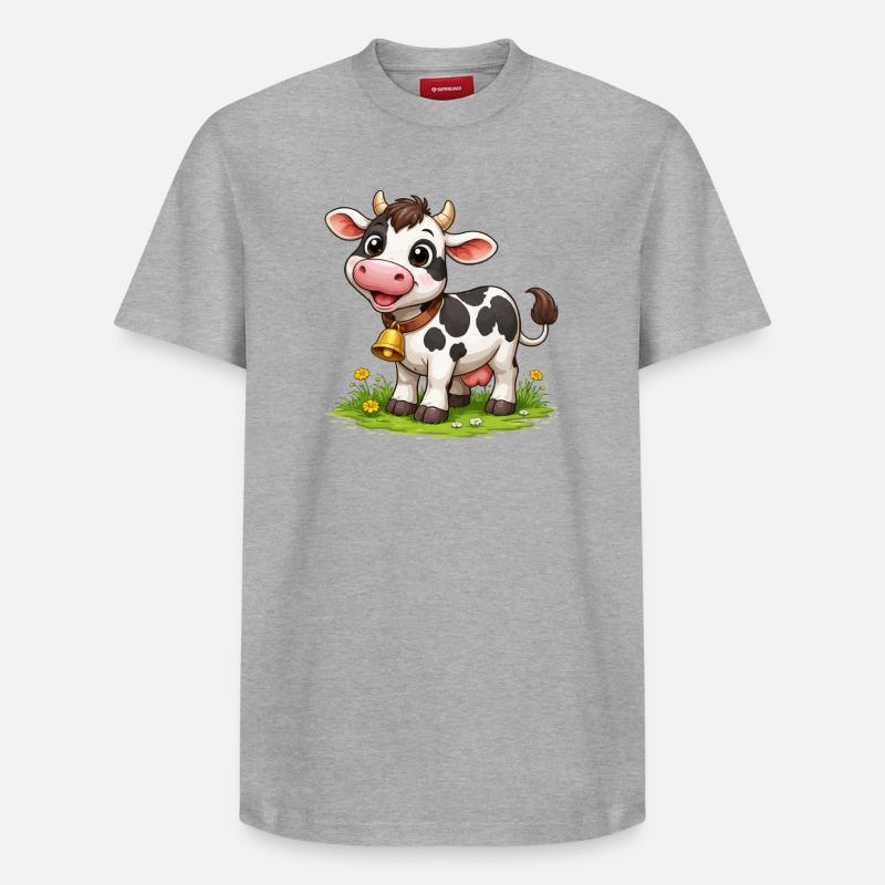 Kuh mit Glöckchen auf Weide - Relaxed Unisex Supima Cotton T-Shirt – von SPREAD - Grau meliert