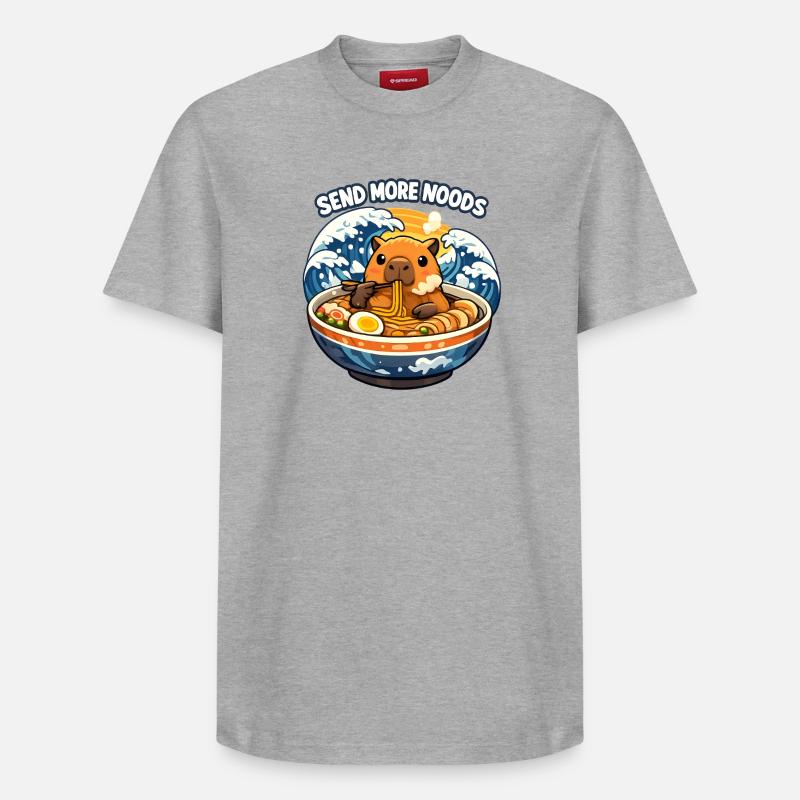 Capybara Send Noods Ramen - Relaxed Unisex Supima Cotton T-Shirt – von SPREAD - Grau meliert