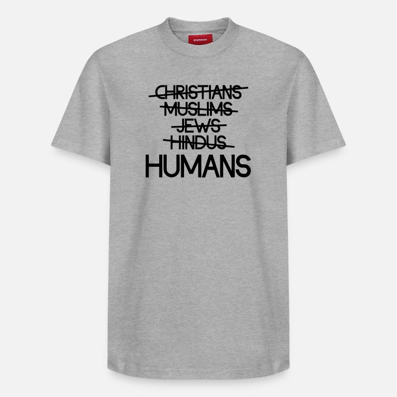 Menschen über Religion – Botschaft - Relaxed Unisex Supima Cotton T-Shirt – von SPREAD - Grau meliert