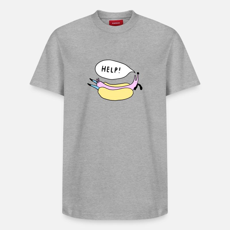 Help_Hot_Dog - Relaxed Unisex Supima Cotton T-Shirt – von SPREAD - Grau meliert