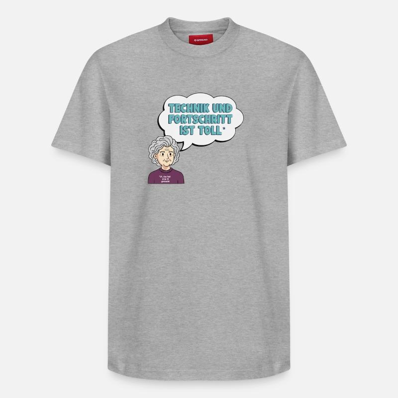 Technikliebe mit Oma Comic - Relaxed Unisex Supima Cotton T-Shirt – von SPREAD - Grau meliert