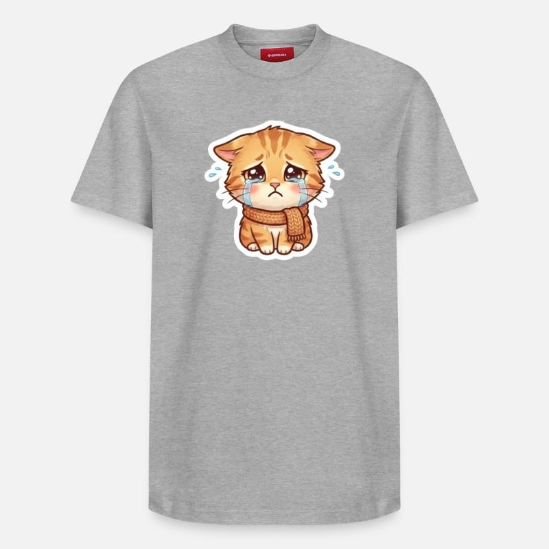 Chaton qui pleure avec une écharpe - T-shirt unisexe décontracté en coton Supima – de SPREAD - gris chiné