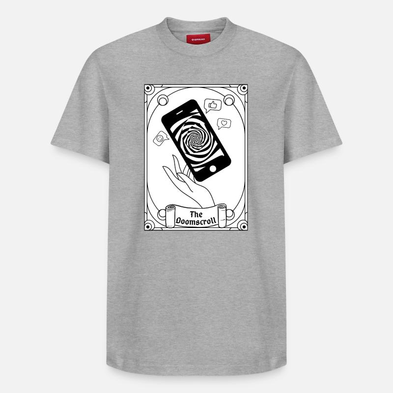 Doomscroll Brainrot Smartphone Tarot - Relaxed Unisex Supima Cotton T-Shirt – von SPREAD - Grau meliert