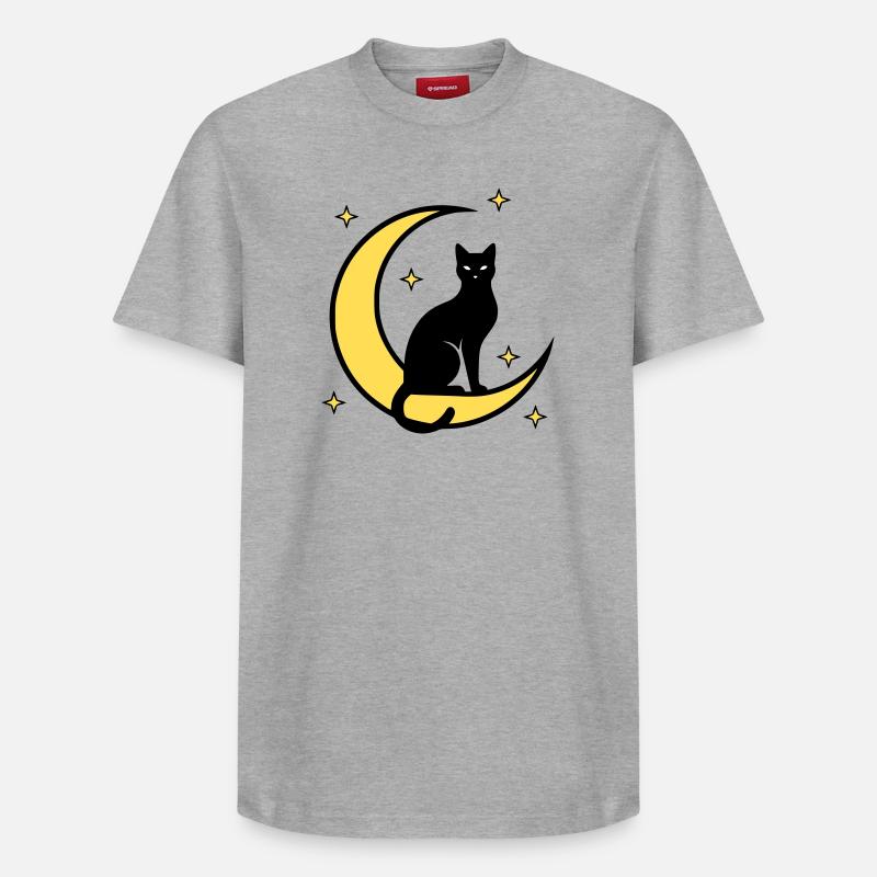 Chat Lune Étoiles Sorcellerie - T-shirt unisexe décontracté en coton Supima – de SPREAD - gris chiné