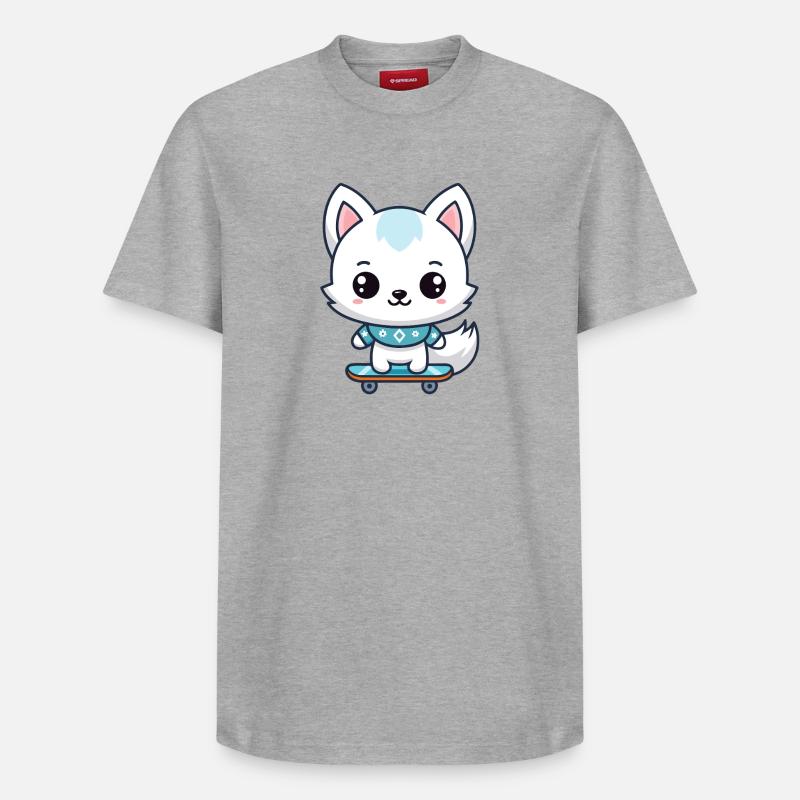 Petit Renard Skateboard Bleu - T-shirt unisexe décontracté en coton Supima – de SPREAD - gris chiné