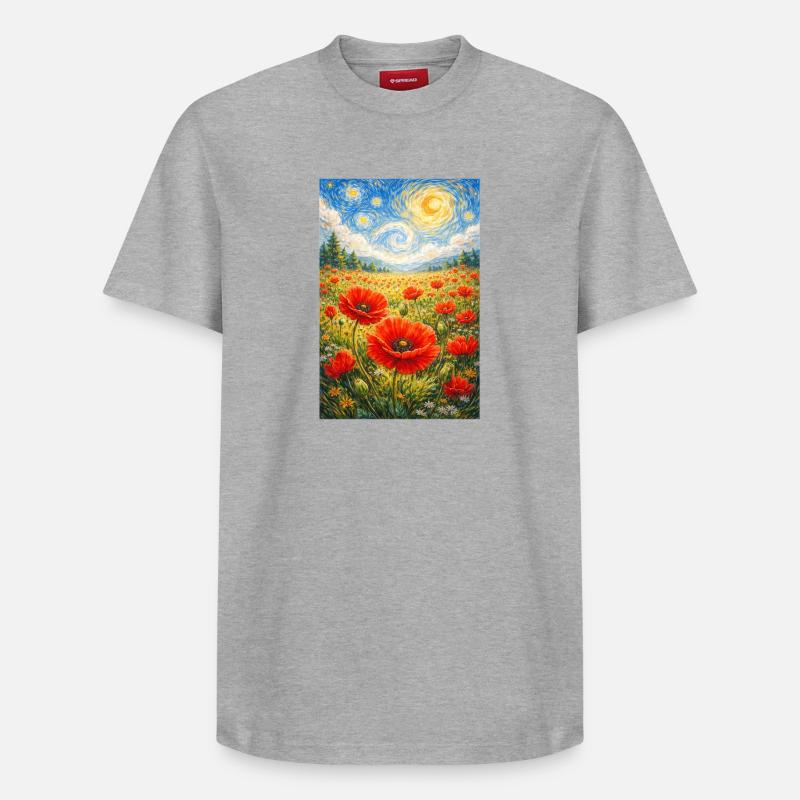 Nuit étoilée de coquelicot - T-shirt unisexe décontracté en coton Supima – de SPREAD - gris chiné