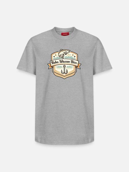 Ruhe Wasser Biss Badge - Relaxed Unisex Supima Cotton T-Shirt – von SPREAD - Grau meliert
