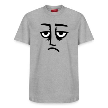 Mürrisches Trauriges Enttäuschtes Gesicht Lustig - T-shirt unisexe décontracté en coton Supima – de SPREAD - gris chiné - Devant - AI Model Female 172 dark (172cm) & AI Model Male 185 dark (185cm)