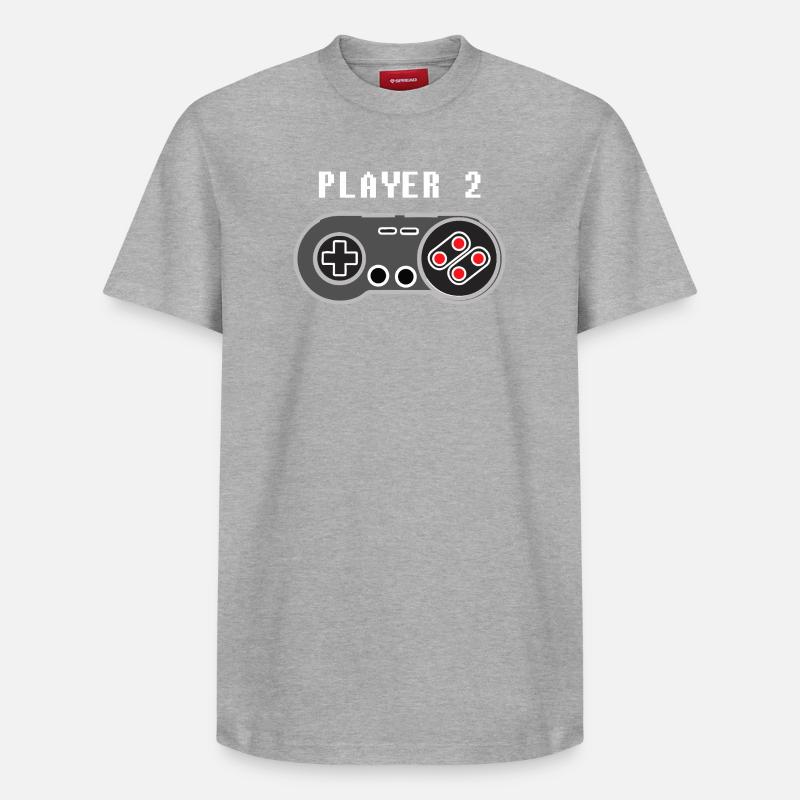 Player 2 Pixel Controller-Grafik - Relaxed Unisex Supima Cotton T-Shirt – von SPREAD - Grau meliert