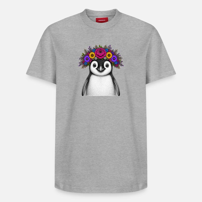 Pingouin avec couronne de fleurs - T-shirt unisexe décontracté en coton Supima – de SPREAD - gris chiné