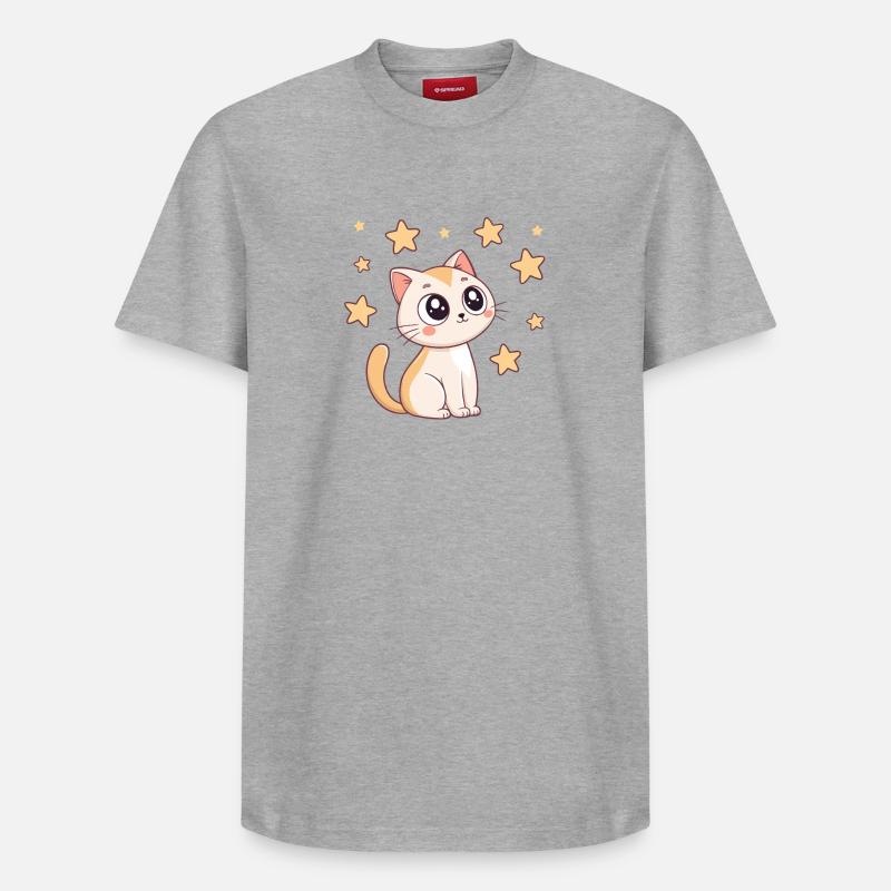 Chat étoilé kawaii - T-shirt unisexe décontracté en coton Supima – de SPREAD - gris chiné