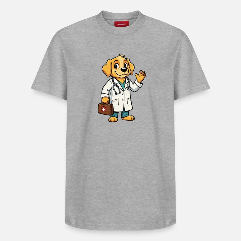 Dessin animé de chien vétérinaire - T-shirt unisexe décontracté en coton Supima – de SPREAD - gris chiné