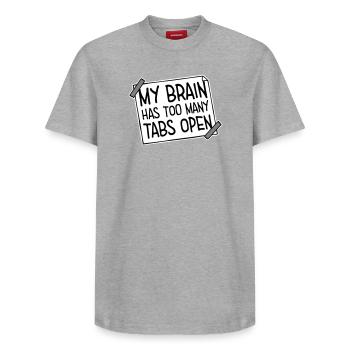 Mon cerveau a trop d’onglets ouverts Lustig Grübeln - T-shirt unisexe décontracté en coton Supima – de SPREAD - gris chiné - Devant - AI Model Female 172 dark (172cm) & AI Model Male 185 dark (185cm)