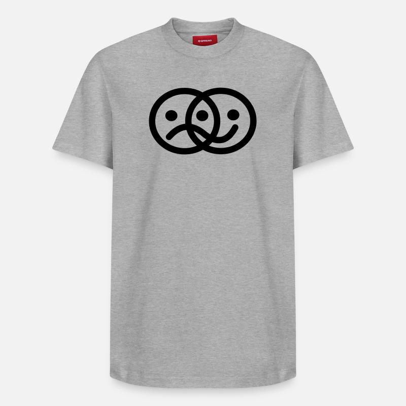 Smiley, sombre et joyeux - T-shirt unisexe décontracté en coton Supima – de SPREAD - gris chiné
