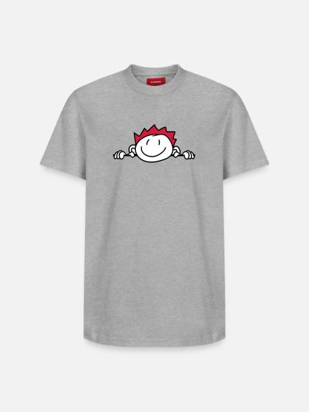 hide wall wall face head child painted kri - Relaxed Unisex Supima Cotton T-Shirt – by SPREAD - heather grey