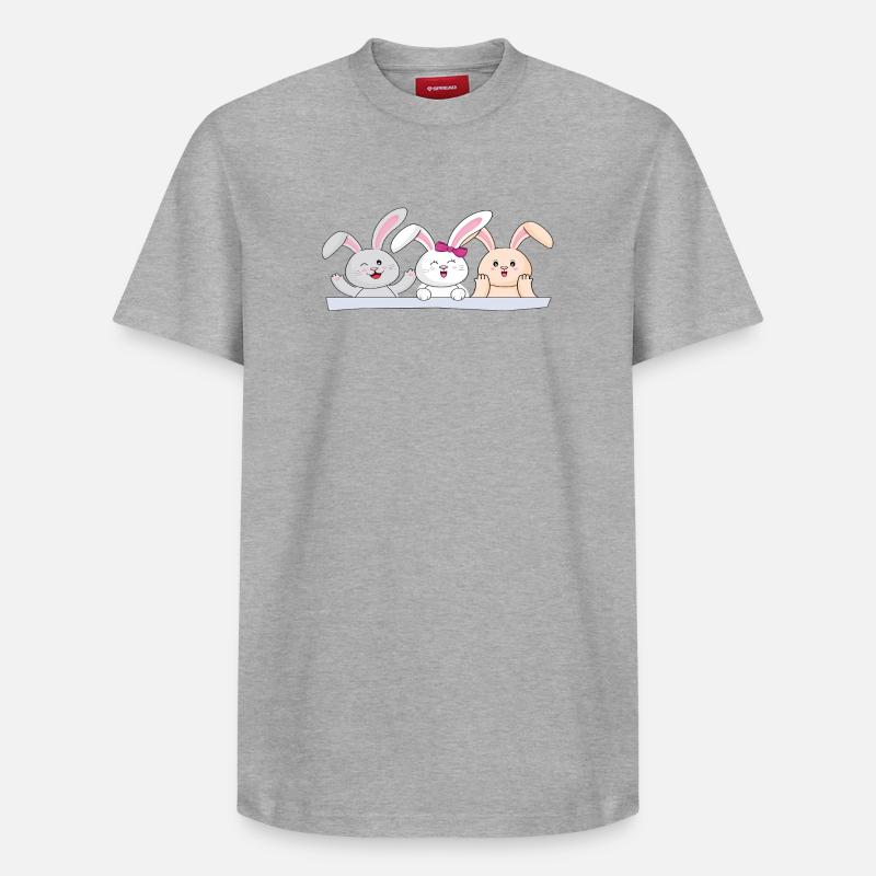 Trio de lapins heureux - T-shirt unisexe décontracté en coton Supima – de SPREAD - gris chiné