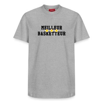 Meilleur Basketteur - T-shirt unisexe décontracté en coton Supima – de SPREAD - gris chiné - Devant - AI Model Female 172 dark (172cm) & AI Model Male 185 dark (185cm)