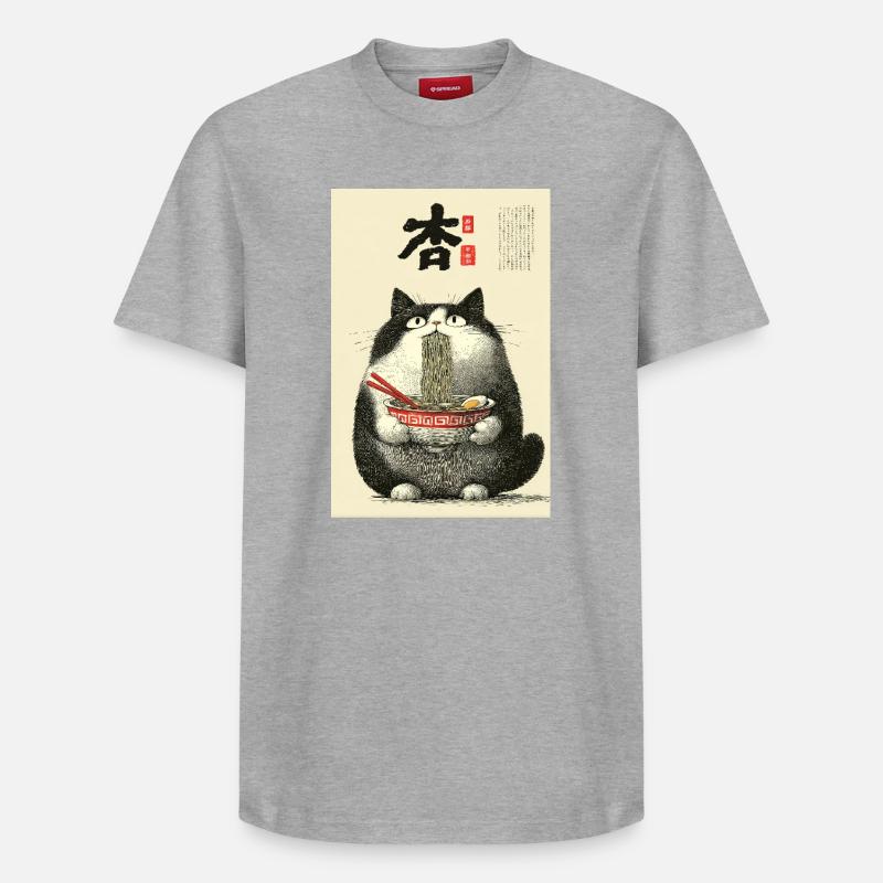 Bol ukiyo-e Noodle Cat - T-shirt unisexe décontracté en coton Supima – de SPREAD - gris chiné