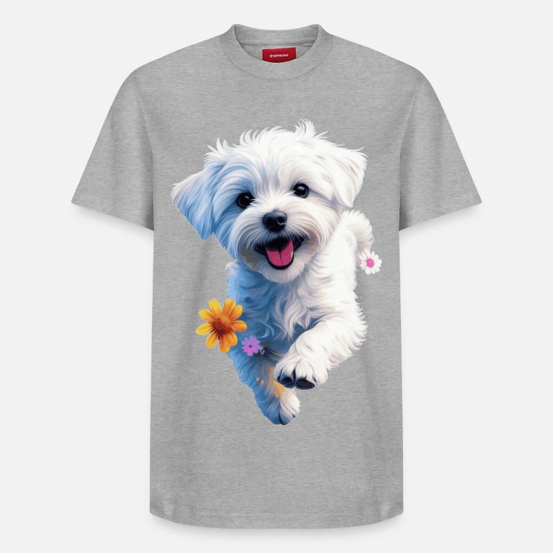 Maltesischer Welpe springt - 2 - 🐾 - Relaxed Unisex Supima Cotton T-Shirt – von SPREAD - Grau meliert