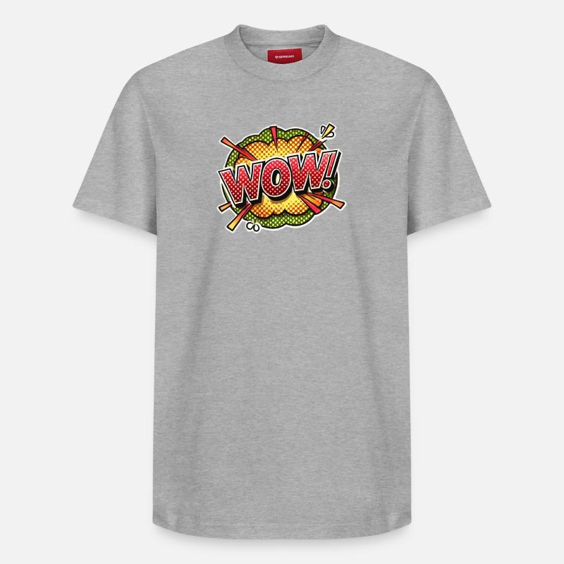 Pop Art Explosion Wow Design - Relaxed Unisex Supima Cotton T-Shirt – von SPREAD - Grau meliert