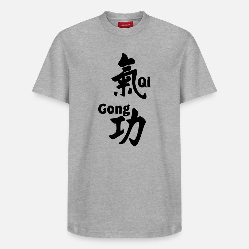 QI gong script avec texte vertical - T-shirt unisexe décontracté en coton Supima – de SPREAD - gris chiné