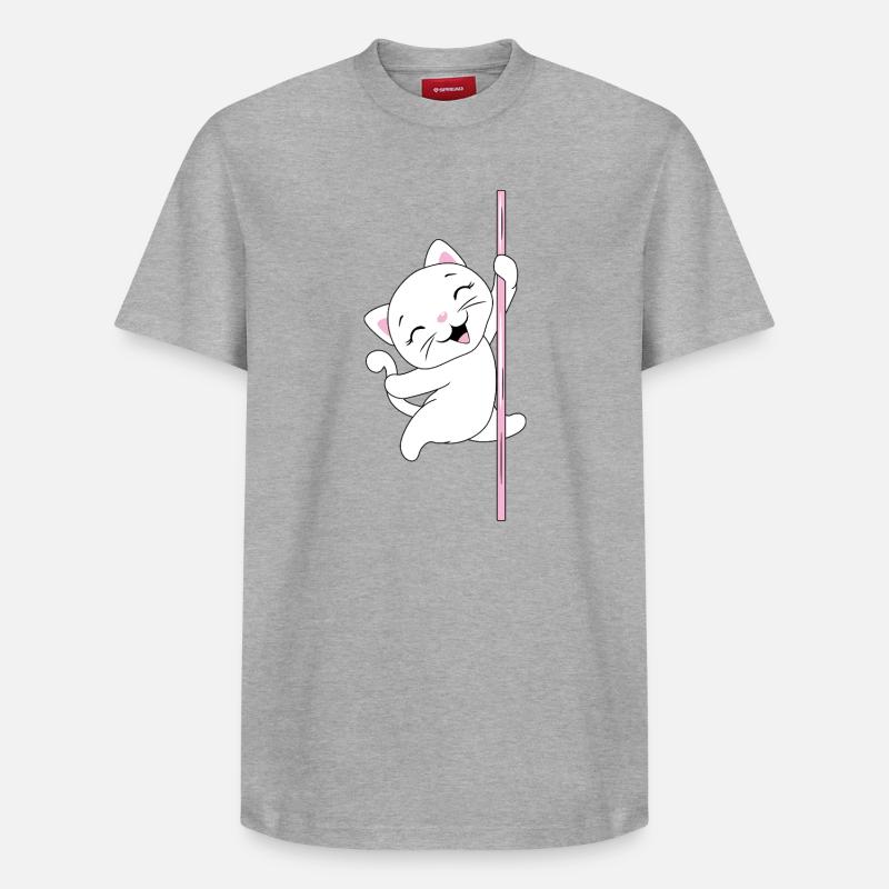 White_cat_is_dancing_on_a_pole - Relaxed Unisex Supima Cotton T-Shirt – von SPREAD - Grau meliert