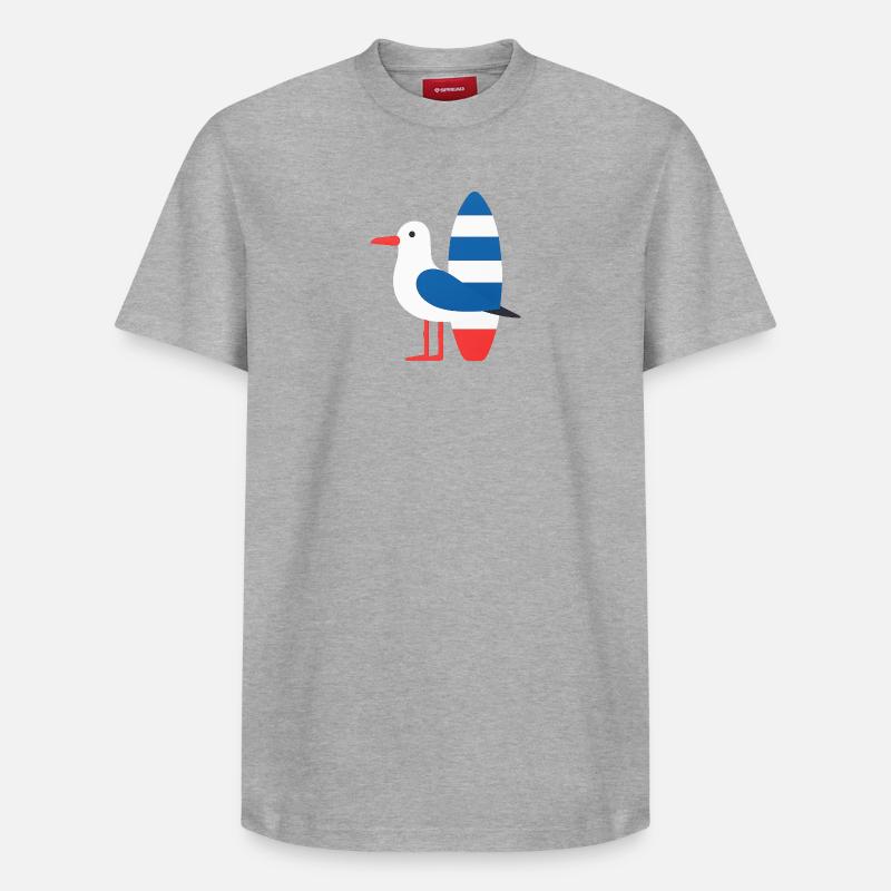 Möwe mit Surfbrett - Relaxed Unisex Supima Cotton T-Shirt – von SPREAD - Grau meliert