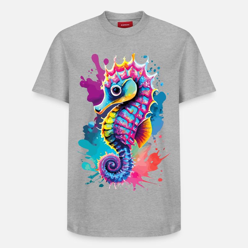 Seepferd Farbenfroh - Hippocampus Seepferdchen - Relaxed Unisex Supima Cotton T-Shirt – von SPREAD - Grau meliert