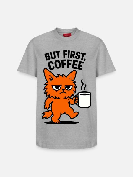 But first coffee cat - Relaxed Unisex Supima Cotton T-Shirt – von SPREAD - Grau meliert