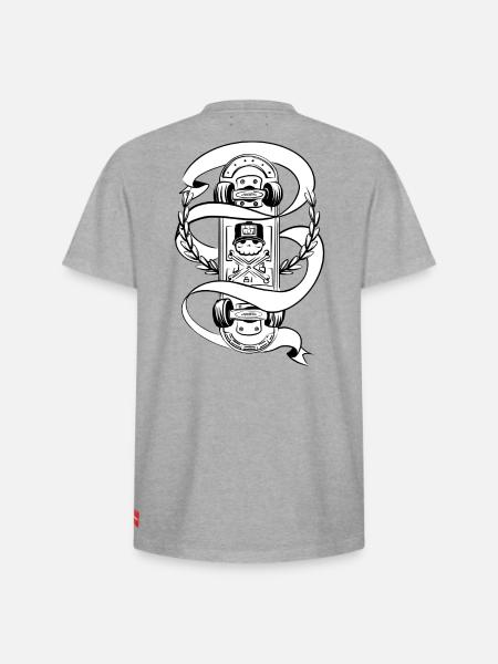 Skateboard Schädel-Lorbeer Abzeichen - Relaxed Unisex Supima Cotton T-Shirt – von SPREAD - Grau meliert