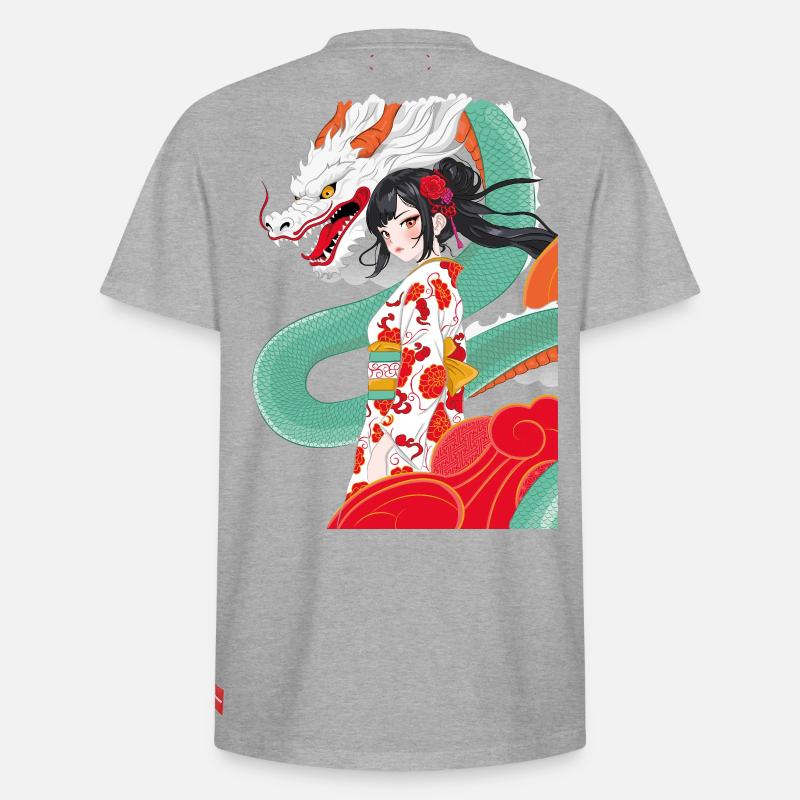 Geisha style anime avec dragon - T-shirt unisexe décontracté en coton Supima – de SPREAD - gris chiné
