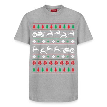Farmer - ugly Christmas - Relaxed Unisex Supima Cotton T-Shirt – by SPREAD - heather grey - Front - AI Model Female 172 dark (172cm) & AI Model Male 185 dark (185cm)