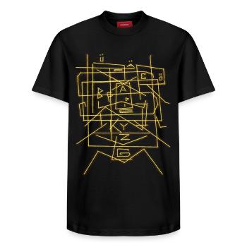 alphabet - Relaxed Unisex Supima Cotton T-Shirt – by SPREAD - black - Front - AI Model Female 172 light (172cm) & AI Model Male 178 light (178cm)