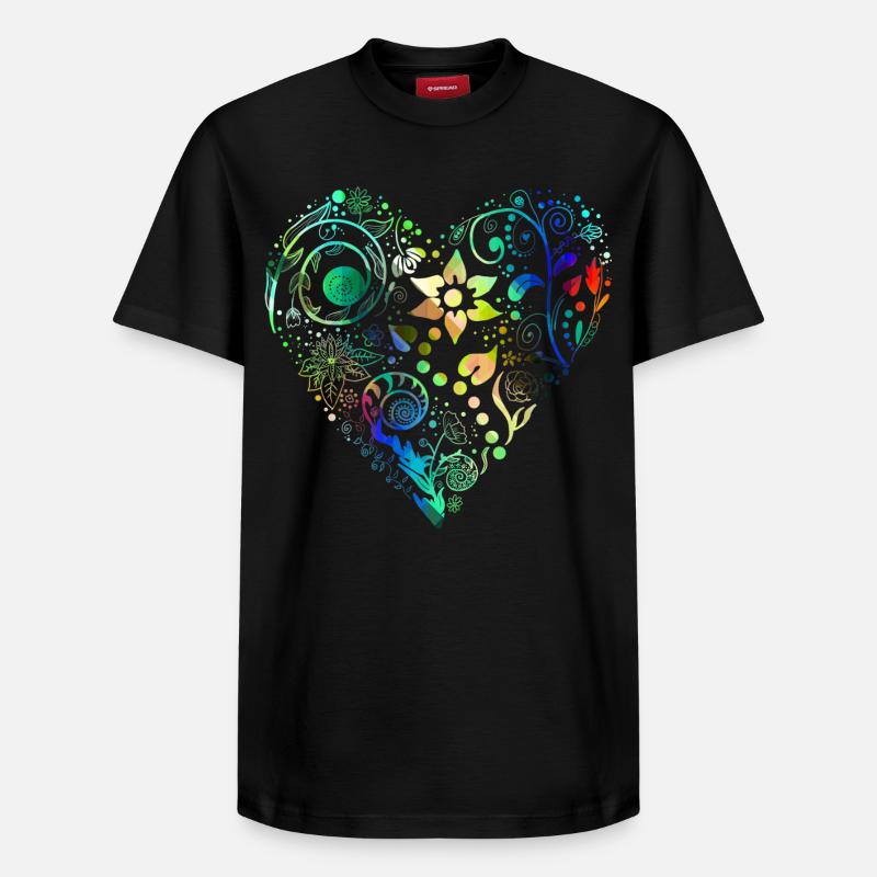 Coeur de fleurs Arc-en-ciel - T-shirt unisexe décontracté en coton Supima – de SPREAD - noir