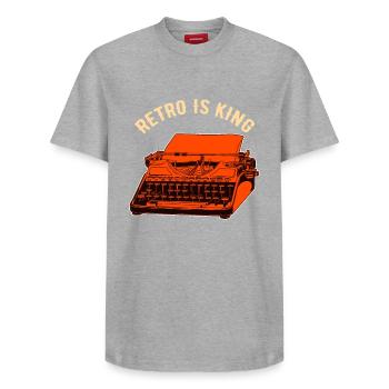 typewriter - Relaxed Unisex Supima Cotton T-Shirt – by SPREAD - heather grey - Front - AI Model Female 172 dark (172cm) & AI Model Male 185 dark (185cm)